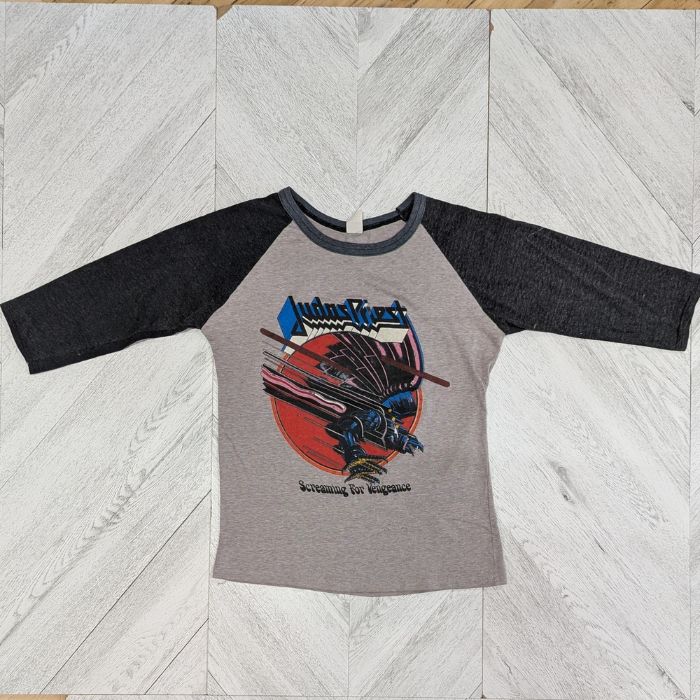 Vintage 80s Judas Priest Screaming Vengeance Tour Raglan‎ Shirt
